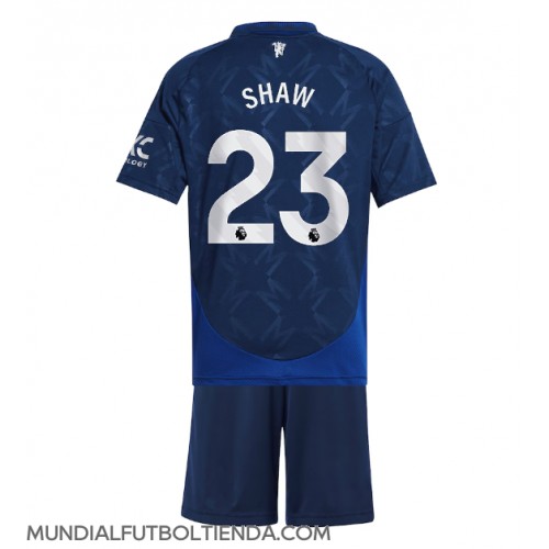 Camiseta Manchester United Luke Shaw #23 Segunda Equipación Replica 2024-25 para niños mangas cortas (+ Pantalones cortos)